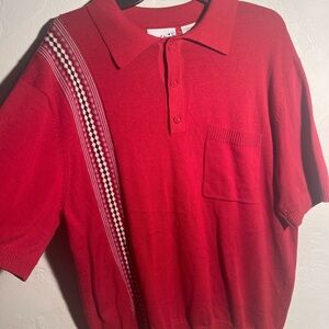 Vintage Classic Red Polo Shirt with Checkered Detail
